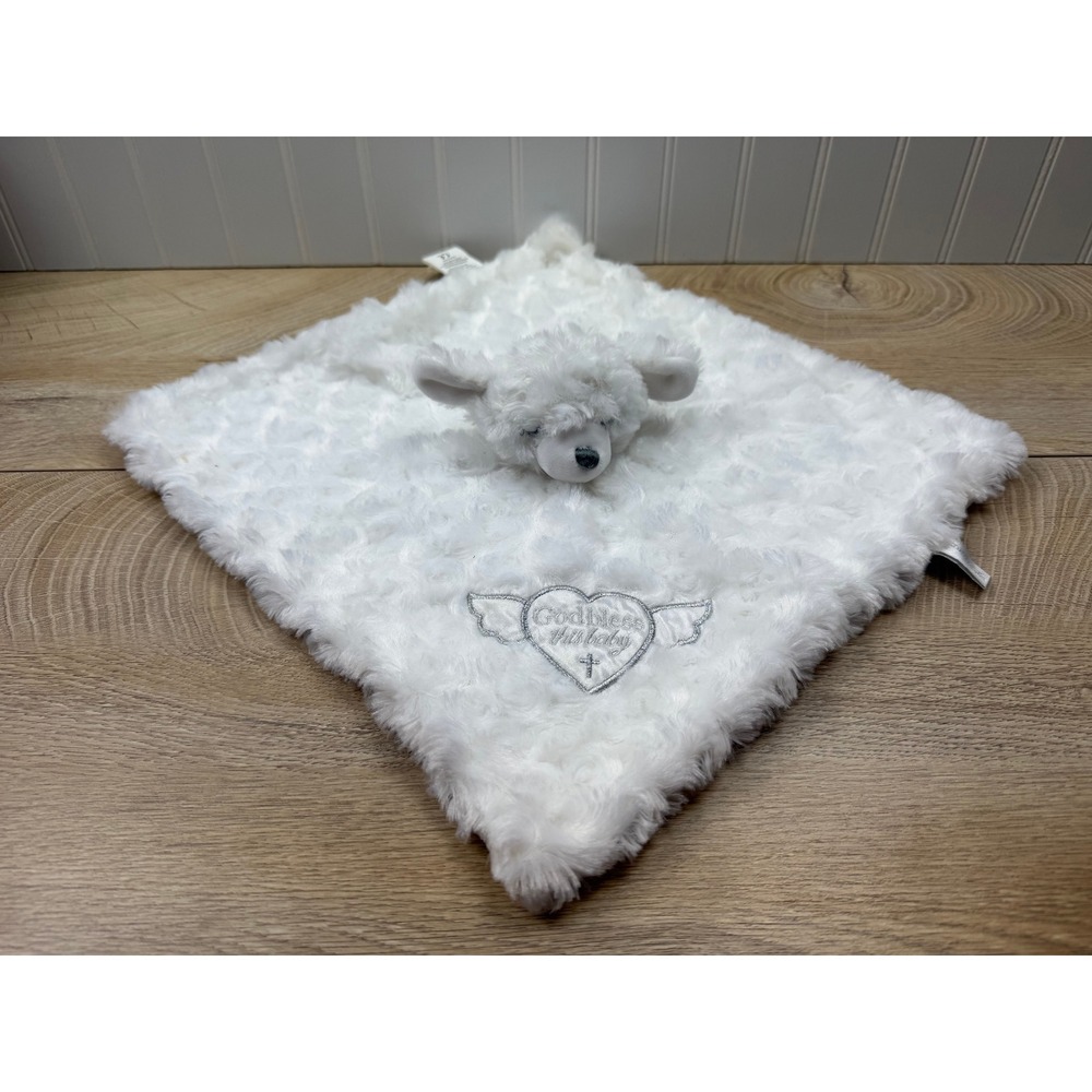 Blankets & Beyond White Lamb God Bless This Baby Security Blanket Lovey Cross